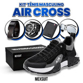 Kit Tênis Air Cross Masculino de Couro Legítimo Ortopédico + BRINDE: Relógio, Cinto, Carteira e Óculos