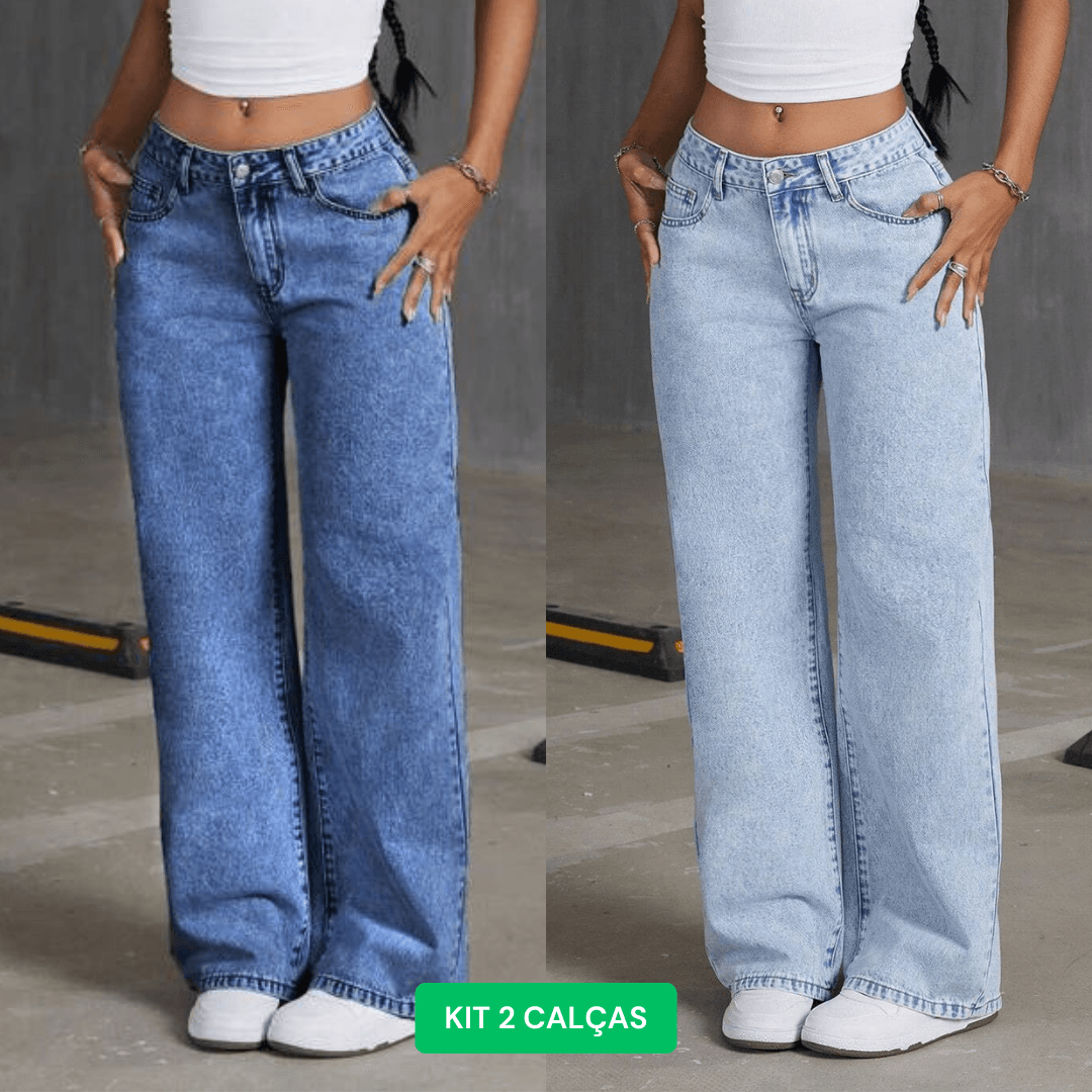 Kit 2 Calças | Calça Jeans Feminina Com Laço Bordado