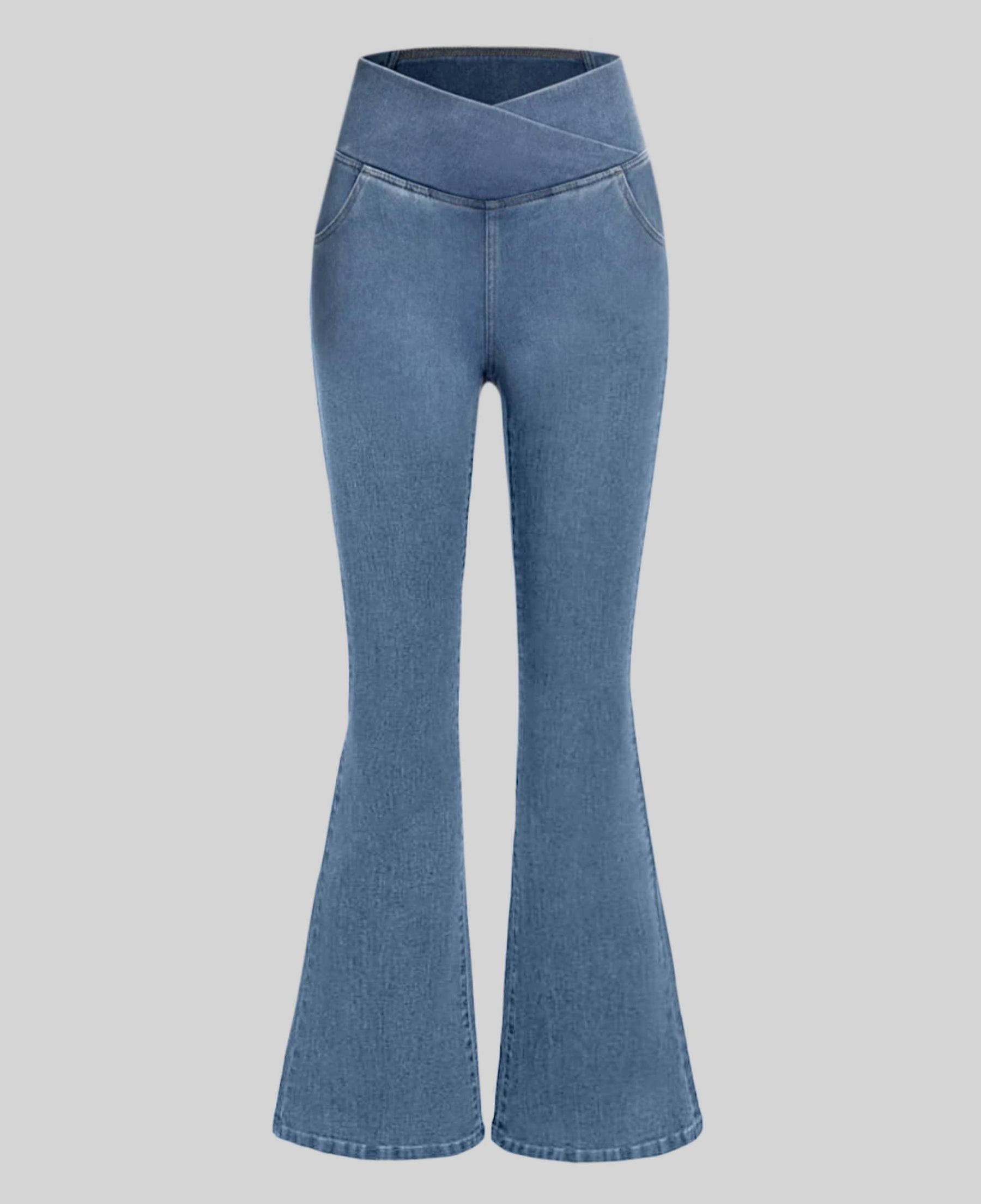 Calça Jeans de Cintura Alta Cruzada [CALÇA EFEITO BARRIGA CHAPADA]