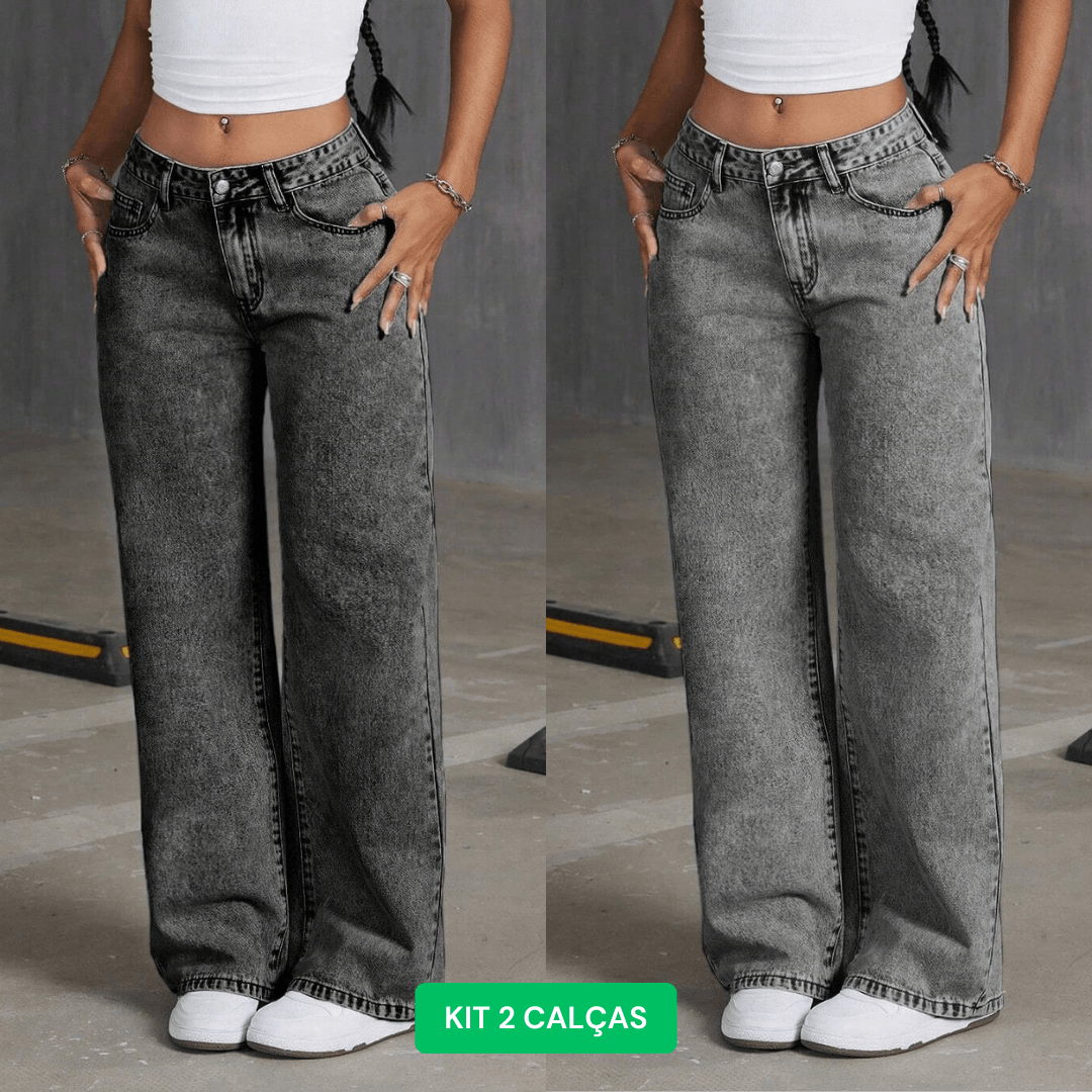 Kit 2 Calças | Calça Jeans Feminina Com Laço Bordado