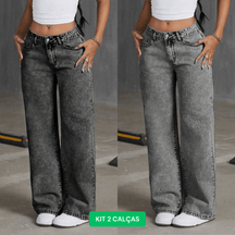 Kit 2 Calças | Calça Jeans Feminina Com Laço Bordado