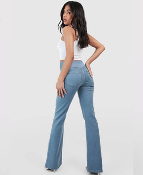 Calça Jeans de Cintura Alta Cruzada [CALÇA EFEITO BARRIGA CHAPADA]