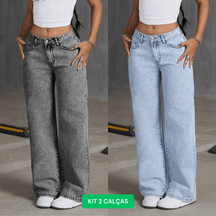 Kit 2 Calças | Calça Jeans Feminina Com Laço Bordado