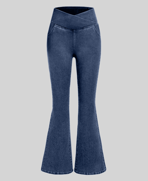 Calça Jeans de Cintura Alta Cruzada [CALÇA EFEITO BARRIGA CHAPADA]