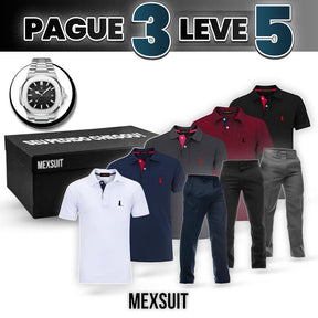 [PAGUE 3 LEVE 5] Kit Camisas Polo de Alfaiataria Fio a Fio em Seda Gelo + 2 BRINDES: 3 Calças e Relógio