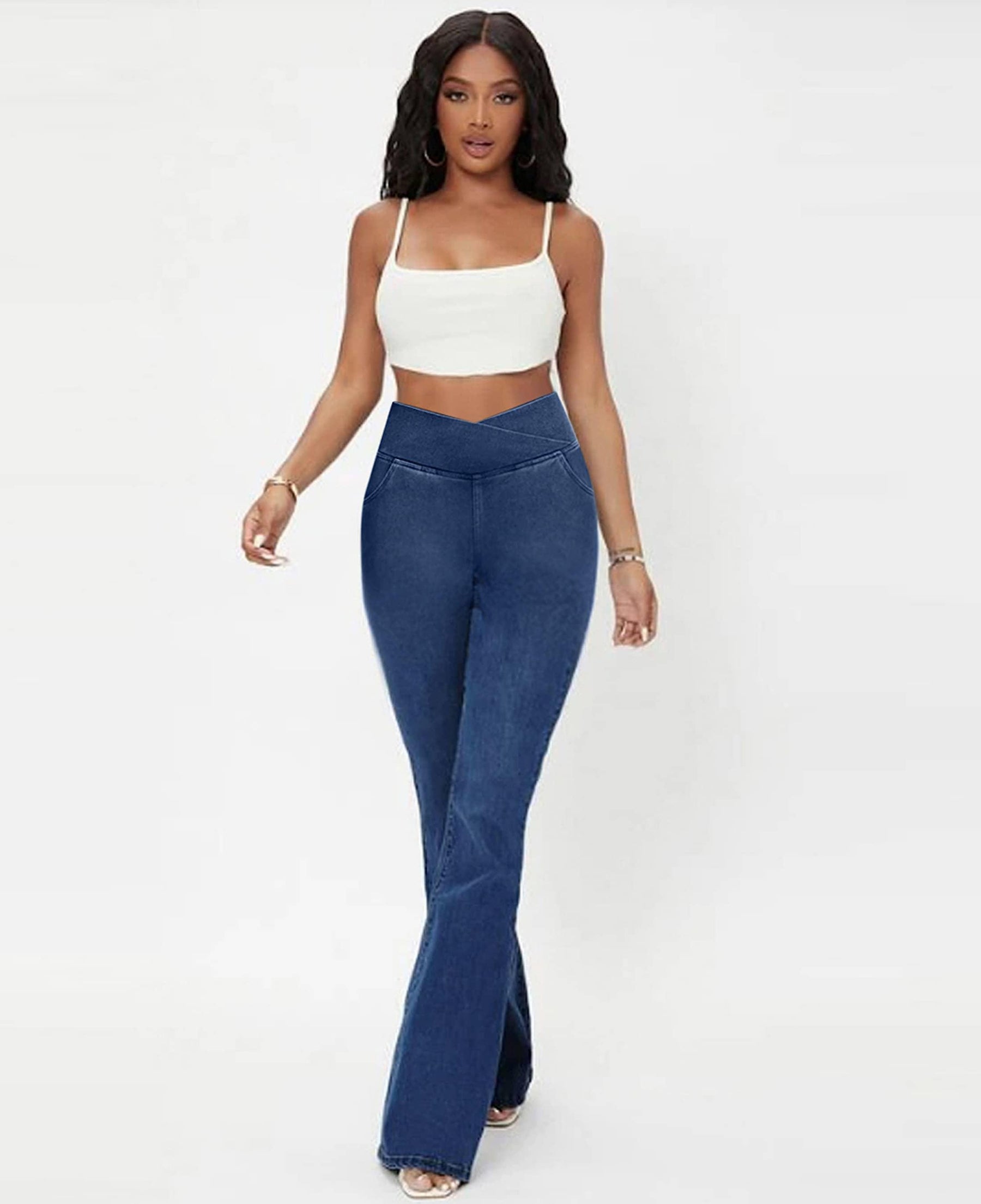 Calça Jeans de Cintura Alta Cruzada [CALÇA EFEITO BARRIGA CHAPADA]