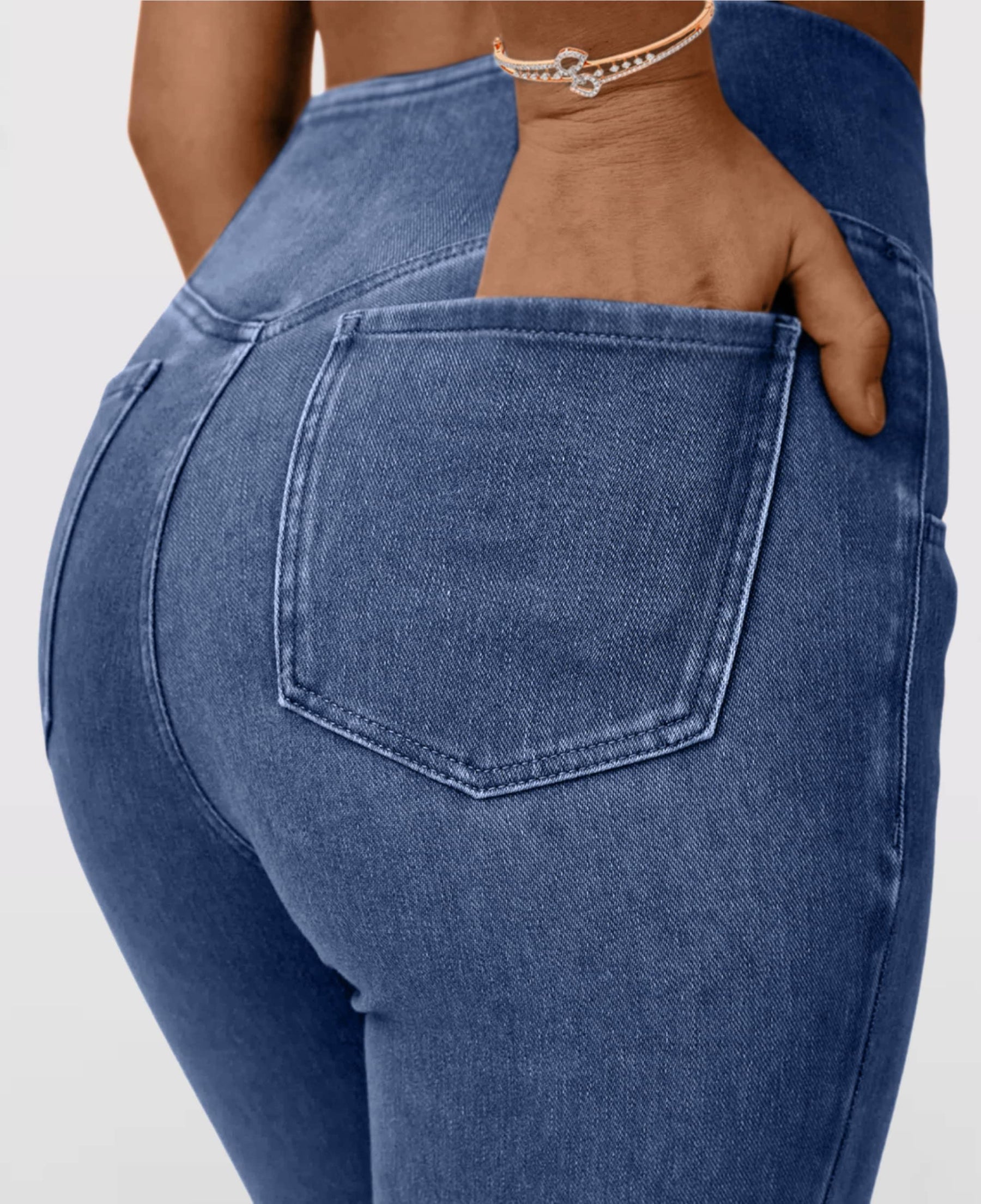 Calça Jeans de Cintura Alta Cruzada [CALÇA EFEITO BARRIGA CHAPADA]